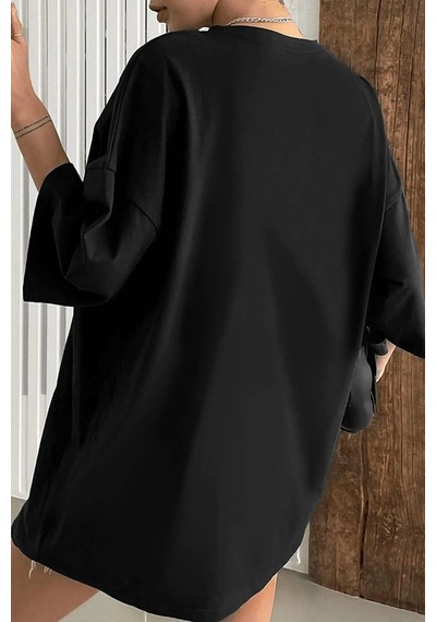 Siyah Basic Düz Baskısız Oversize Salas Boyfriend Kadın T-Shirt Siyah Siyah Basic Düz Baskısız Oversize Salas Boyfriend Kadın T-Shirt Siyah