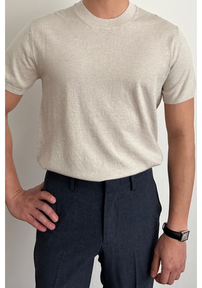 Cool Tarz Erkek Bej Slim Fit Bisiklet Yaka Triko T-shirt Bej Bej