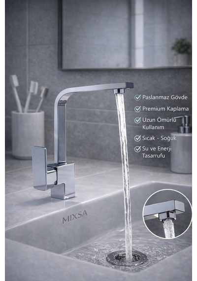 Lüx Krom Kare Lavabo Bataryası Çeşmesi
