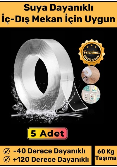 Deluxe Ultra Süper Güçlü Yüksek Mukavemetli Nano Teknolojili Çift Taraflı Şeffaf 3 Mt Bant 5 Adet