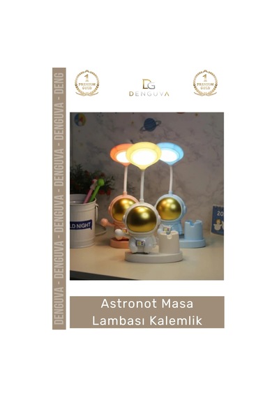 Kalemlik Dekoratif Çocuk Genç Odası Şık Fonksiyonel Modern Hediyelik Astronot Masa Lambası Kalemlik Çok Renkli
