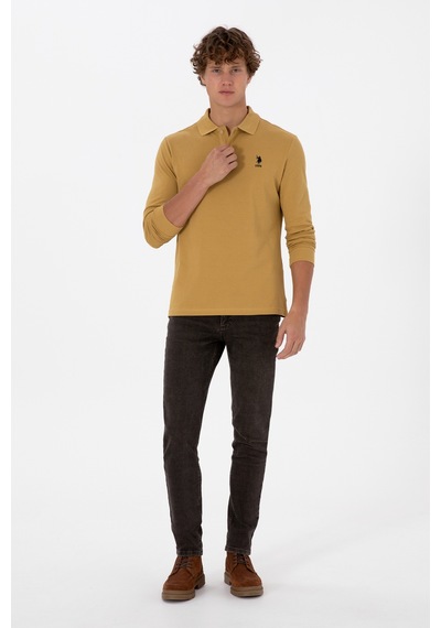 U.S. Polo Assn. Erkek Regular Fit Polo Yaka Koyu Sarı Basic Sweatshirt 50307757-VR235