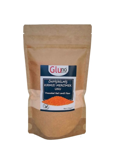 Gluno Glutensiz Ön Pişirilmiş Kırmızı Mercimek Unu 250 G