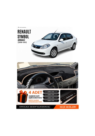 Renault Symbol Airbagli 2008-2011 Uyumlu Torpido Örtüsü, Torpido Kılıfı - Siyah-bej - Re030