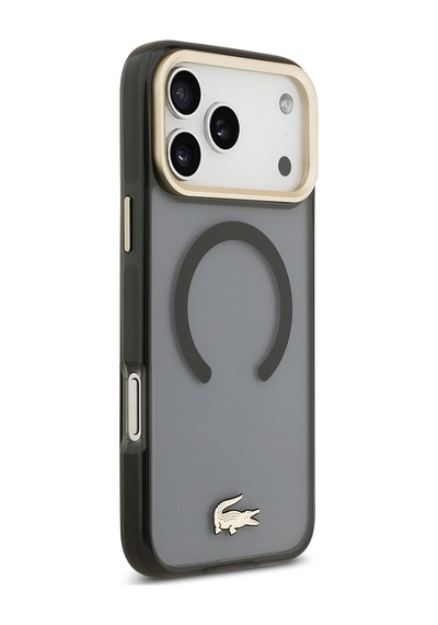 Apple Uyumlu iPhone 17 Pro Max Kılıf Lacoste Lisanslı M-safeli Gold Timsah Logolu Buzlu Kapak Siyah Siyah