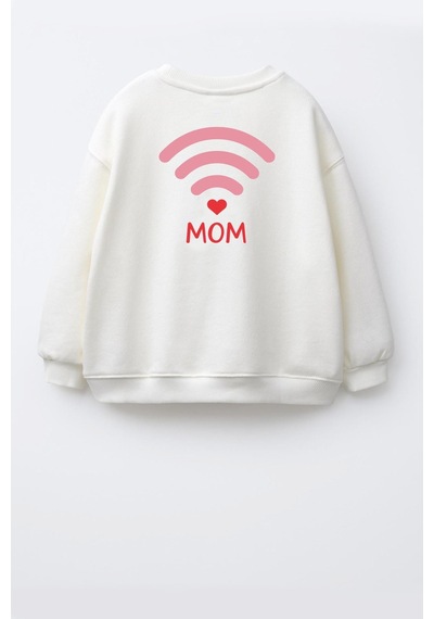 Monila Unisex Sırtı Baskılı 3 İplik Kumaş Pamuklu Sweatshirt Ekru