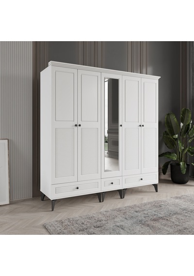 Beenal Nisa 5 Kapaklı Gardırop Dolap 200cm Beyaz - Beyaz