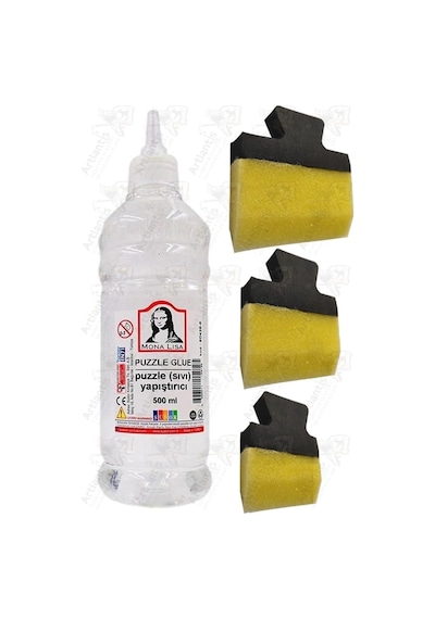 Puzzle Yapıştırıcı 500 Ml 1 Adet Ve Yassı Patpat Sünger Fırça Seti 3 Lü Monalisa Yapboz Pazıl Yapıştırıc