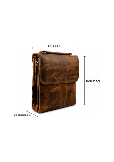 Alphaclub Bag Erkek Hakiki Crazy Deri Çok Bölmeli Çapraz Omuz Askılı El Ve Postacı Çantası Taba