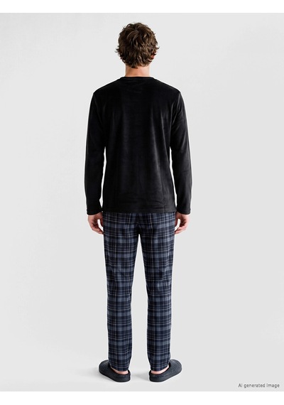 LC Waikiki Lc Waıkıkı Siyah Regular Fit Ekose Erkek Pijama Takım Black Prınted