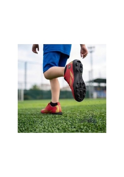 Çocuk Halı Saha Futbol Ayakkabısı Hafif, Kaymaz Tabanlı, Bağcıklı Kramponsuz Spor Ayakkabı Kırmızı