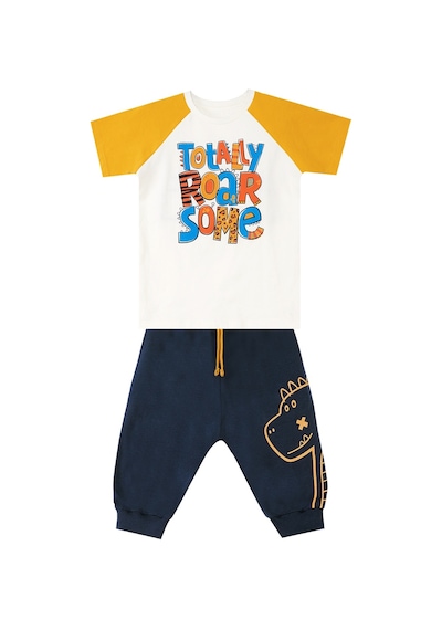 Denokids Roarsome Erkek Çocuk T-shirt Kapri Şort Takım Çok Renkli