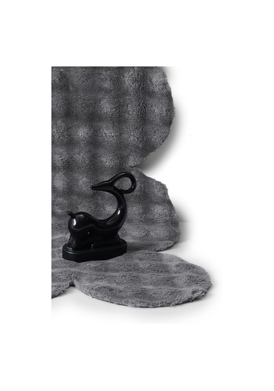 Raschel Carpet Lazer Kesim Koyu Gri Yumuşak Bubble Kaymaz Özel Taban Peluş Halı Yolluk Koyu Gri