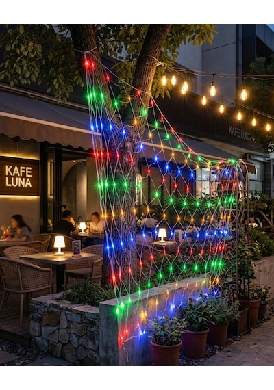 Ağ Şeklinde Led File Işık Dekoratif Ortam Aydınlatma Bahçe Balkon Süsü Çokrenkli