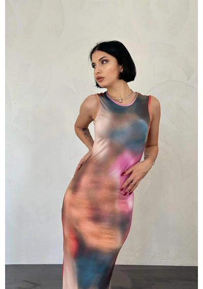 Modayakamoz Eyesof Bej Batik Desenli Elbise Çok renkli