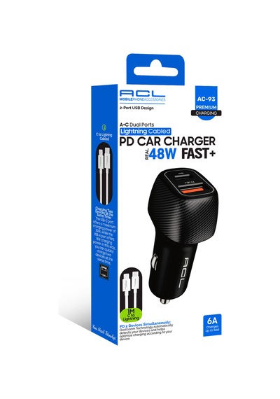 Ac-93 48w Pd 30w Çift Port Hızlı Araç Şarj Cihazı + Type-c Lightning Kablo