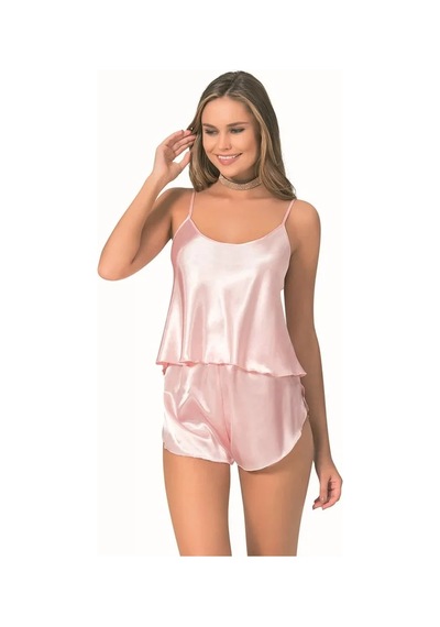 Veraura Lifestyle Kadın Şık Tasarım Yumuşak Dokulu Somon Saten Babydoll Şort Takımı