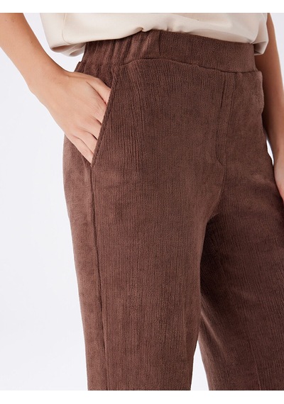 Faik Sönmez Beli Lastikli Kendinden Dokulu Wıde Leg Fıt Örme Pantolon W27pnt025 Uw27pnt02530 Kahve