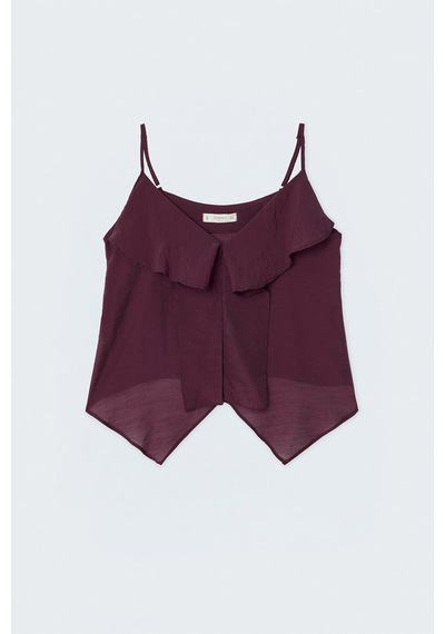 Sateen Fırfır Detaylı Askılı Bluz - Bordo-137726