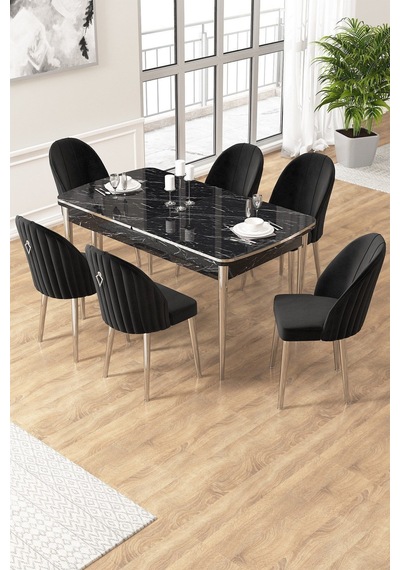 Canisa Edaf Serisi 80x132 Açılabilir Siyah Mermer Desen Mutfak Masa Takımı 6 Siyah Sandalye Krom Detay Masa Siyah Mermer Desen Sandalye Siyah Krom Ayak Canisa Edaf Serisi 80x132 Açılabilir Siyah Mermer Desen Mutfak Masa Takımı 6 Siyah Sandalye Krom Detay Masa Siyah Mermer Desen Sandalye Siyah Krom Ayak