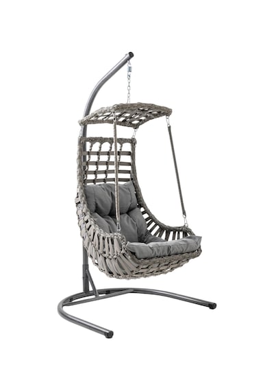 Capri Swing Alaçatı Tekli Rattan Bahçe Salıncağı Balkon Salıncağı Gri
