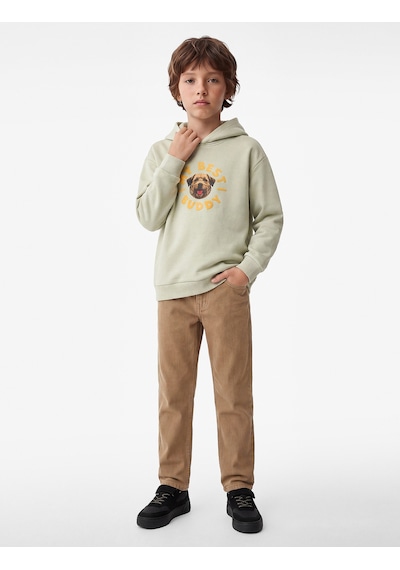 Koton Köpek Detaylı Önü Ve Arkası Baskılı Şardonlu Uzun Kollu Oversize Kapşonlu Sweatshirt Bej 7wkb10435tk Ekru