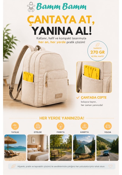 Bamm Bamm Katlanabilir Çocuk Tuvaleti, Portatif Lazımlık Taşıma Çantalı Sarı