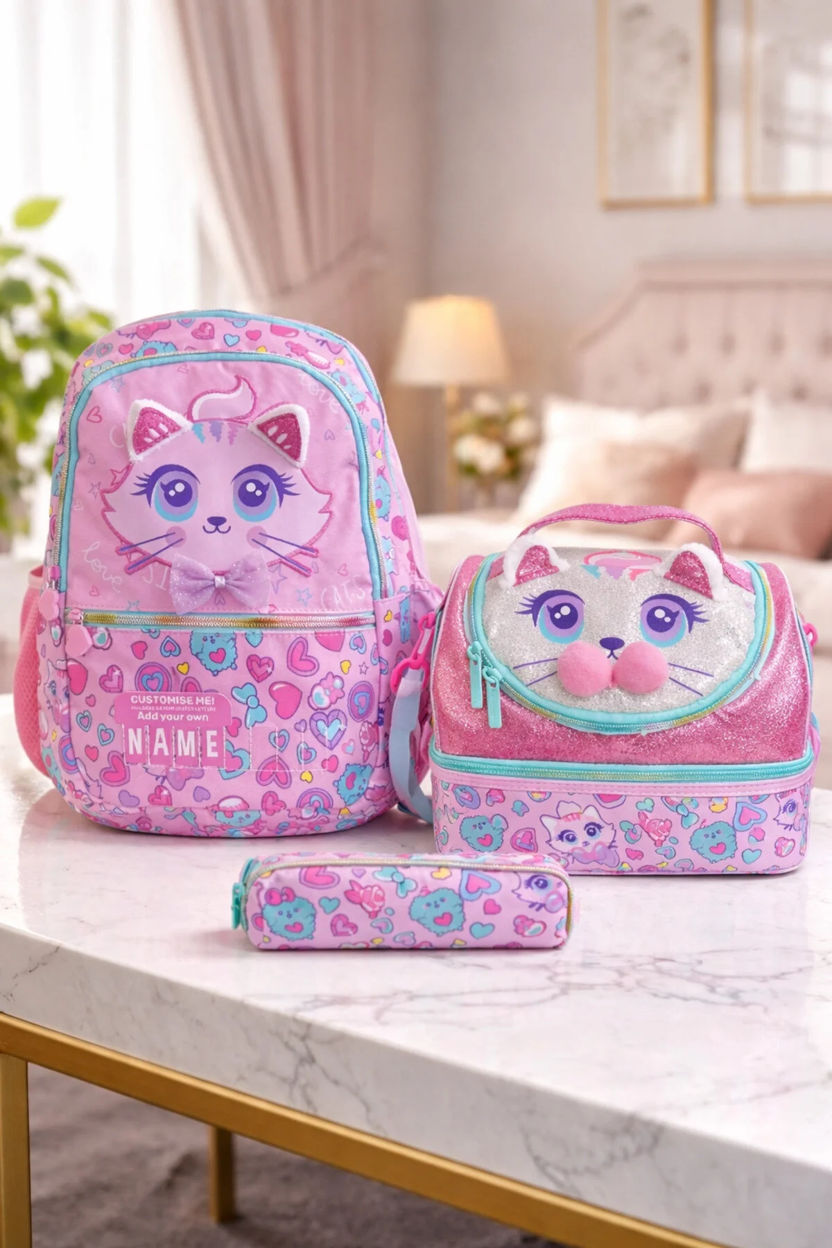Dream West Kedi Temalı 3'lü Okul Çanta Seti Pembe