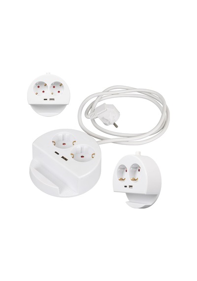 Güncelçarşı 2'li Telefon Standlı Grup Priz 1x Usb, 1x Type-c Girişli Topraklı Çoklu İkili Priz 1.5 Metre Kablo Uzunluğu, Priz Çoğaltıcı 3680 Watt 16 Amper, Usb Type-c Çıkış 5 Volt 2.4 Amper 12 Watt