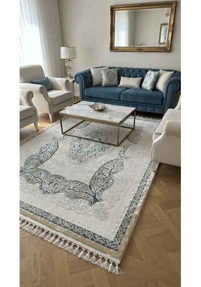 Dilek Halı İmage 4745b Salon Oturma Odası Halısı Krem Mavi