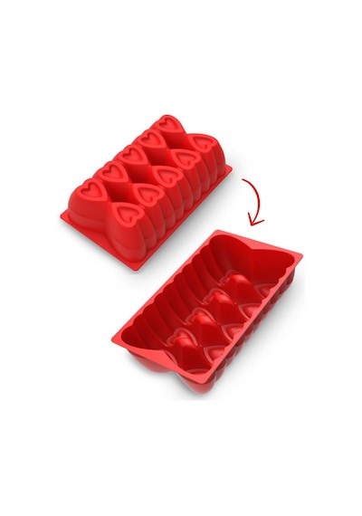 Kalp Desenli Risotto Silikon Baton Kek Kalıbı 26x16 Cm Kırmızı
