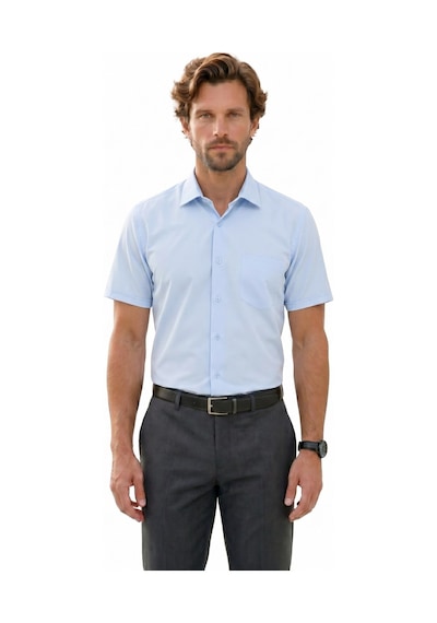 Tudors Erkek Regular Fit Klasik Kesim Pamuklu Kısa Kollu Armürlü Mavi Gömlek-50283