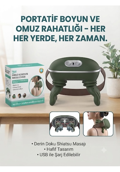 Omuz Ve Boyun Ovamalı Taşınabilir Masaj Aleti-ısıtıcılı Ve Elle Masaj Hissi Yeşil