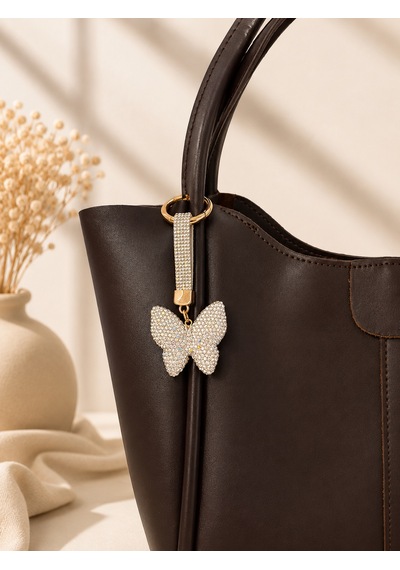 Taşlı Kelebek Çanta Charmı - Silver