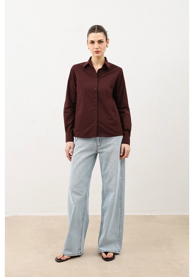 Antioch Basic Slim Fit Kadın Gömlek Bordo