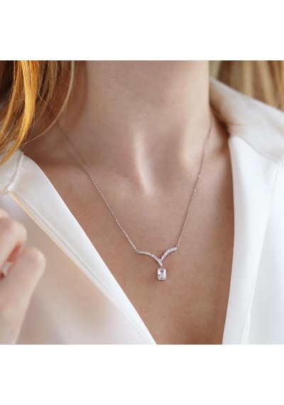 V Baget Modeli Gümüş Kolye Gümüş