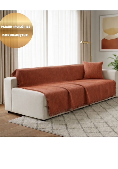 Sevhome Concept %100 Pamuk Kaymaz & Terletmez & Saçaklı & Yumuşak Koltuk Örtüsü-tek Ve Çift Kişilik Koltuklar İçin- 170 X 200 Cm Kiremit