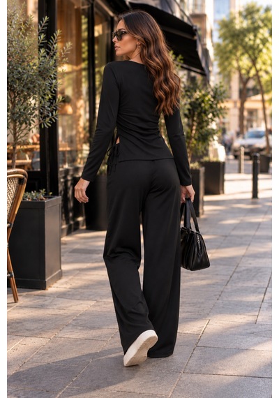 Moda Banuş Siyah Modal Kumaş Bol Paça Eşofman Takımı Mavi Mavi