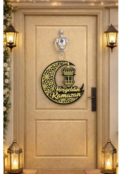 Tr 25-25 Cm Hoş Geldin Ramazan Dekorlu Ahşap Kapı Süsü, Ramazan Süsleri, Ramazan Tavan Süsü Genel