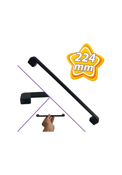 Oval Marmara Kulp 224 Mm Siyah Mutfak Kulpu Çekmece Dolap Kapak Kulbu Metal Mobilya Dolabı Kulpları