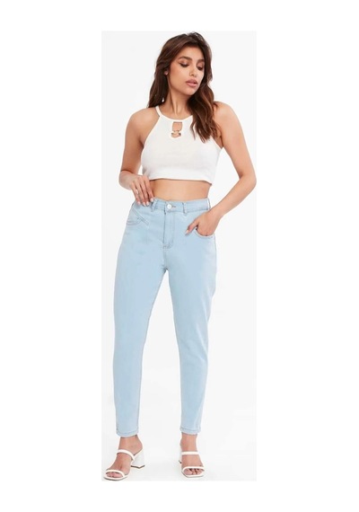 Kene Jeans Yüksek Bel Ön Conta Çımalı Esnek Dar Paça Buz Mavi