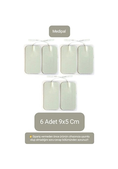 6 Adet 9x5 Cm Universal Büyük Boy Kablolu Tens Pedi - Tens Elektrot Pedi - Yedek Tens Elektrodu