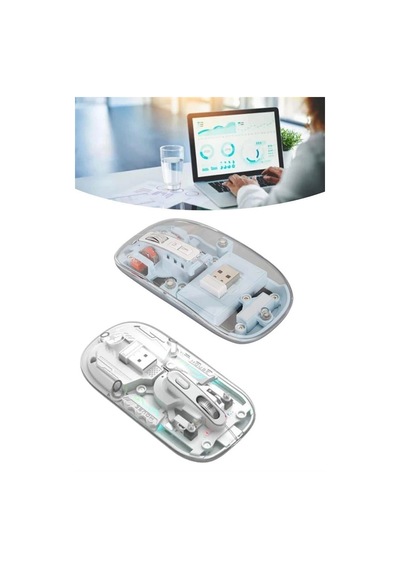 Sessiz Tıklama Çift Modlu Bluetooth Ve Alıcı Şeffaf Mouse Fare