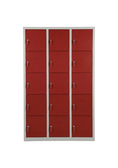 15 Gözlü Metal Emanet Dolabı Kırmızı 118x40x170