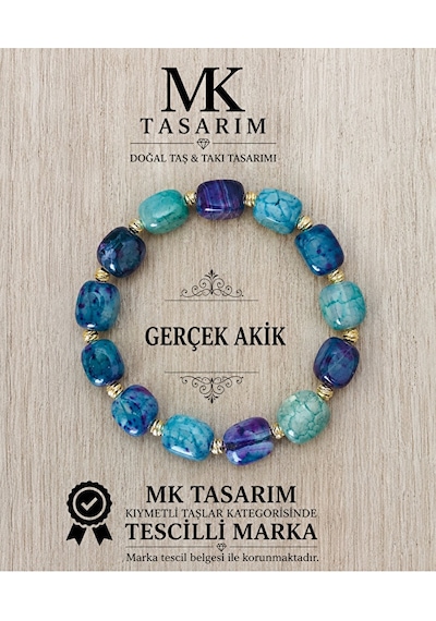 Mk Tasarım Gerçek Akik Taşı Bileklik Mk.7000.821- Rahatlık-dinginlik-enerji- Stres Bilekliği Çok Renkli