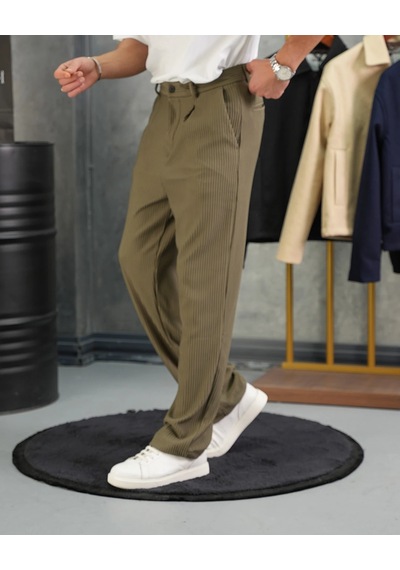 Modefendi Fitil Desen Baggy Pantolon Haki