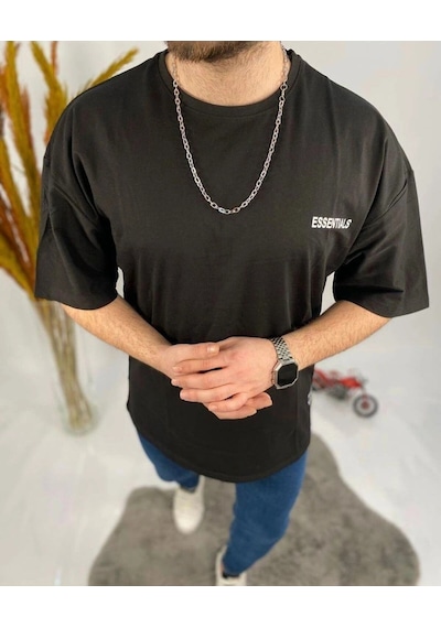 Tarzsokak Erkek Siyah Essentials Baskılı Oversize Bisiklet Yaka T-shirt Siyah Tarzsokak Erkek Siyah Essentials Baskılı Oversize Bisiklet Yaka T-shirt Siyah