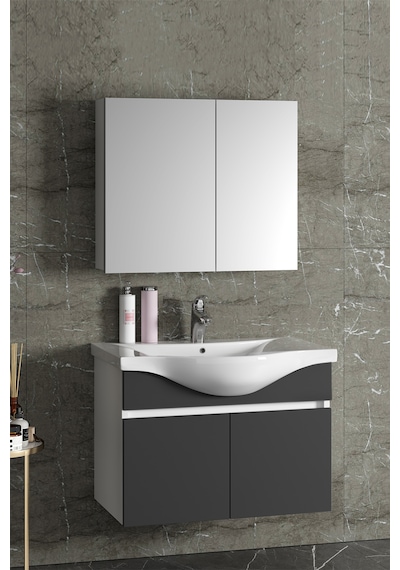 Yıldız 80 Cm Beyaz-antrasit Gri Mdf Asma Banyo Dolabı Takımı Beyaz - Antrasit