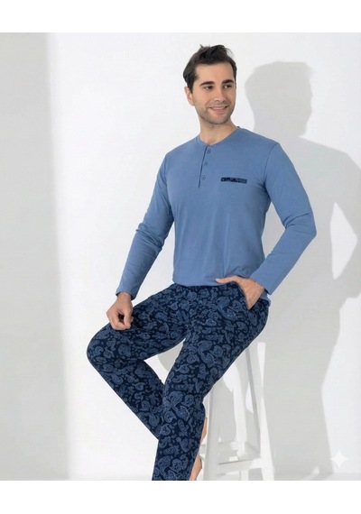 Kocabey Boyraz 0403 Erkek Uzun Kol Pijama Takımı Mavi