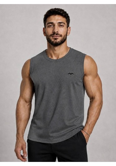 Axxel Erkek Koyu Gri Melanj Bisiklet Yaka Kolsuz T-shirt-d690